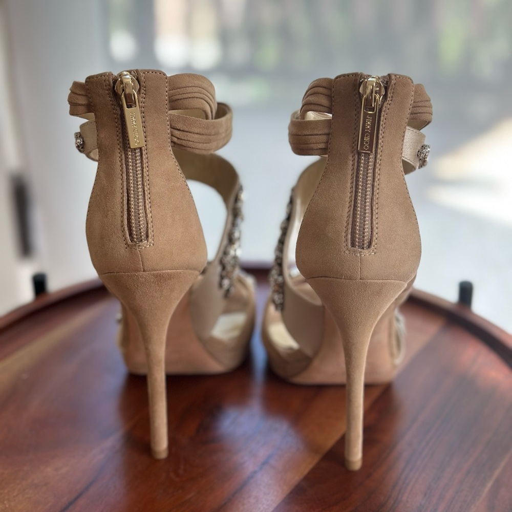 NWOT Jimmy Choo Beige Crystal Embellished Heels - Picture 6 of 8